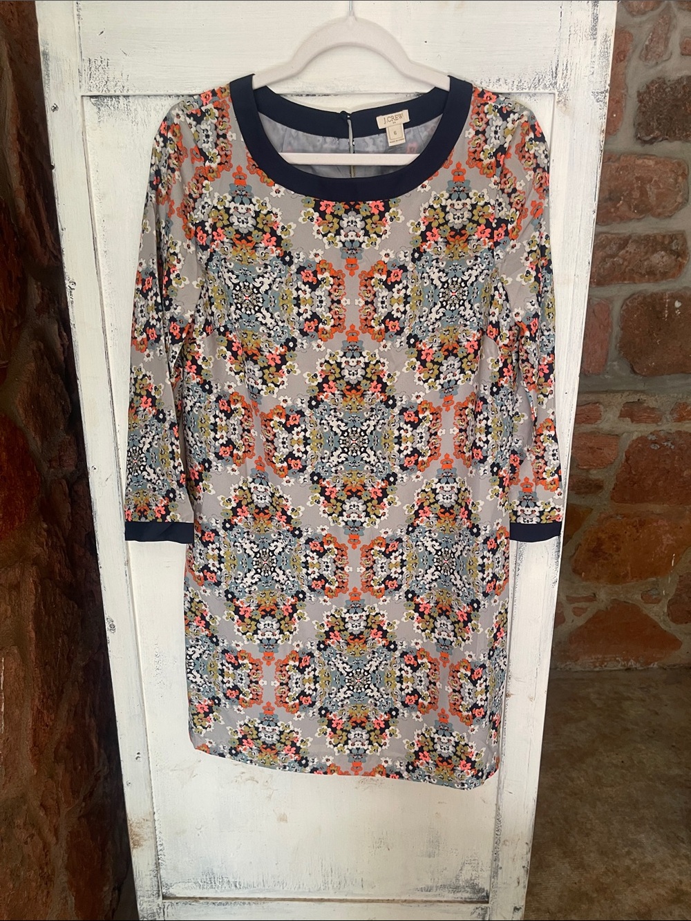J. CrewFloral Pattern Shift Dress with Navy Trim